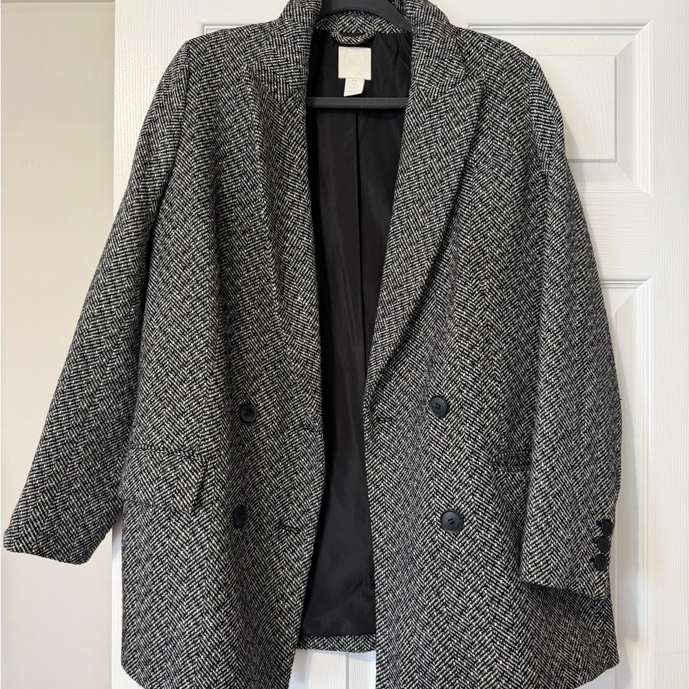 H&M Black and Gray Herringbone Blazer